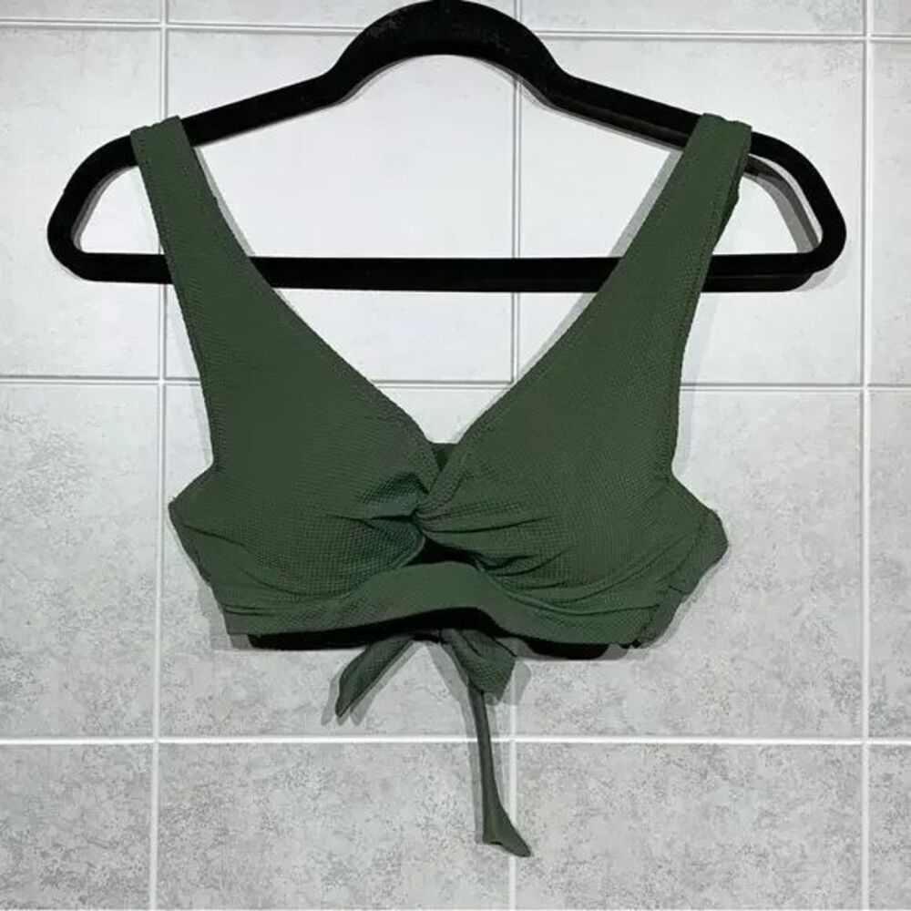 Shade‎ & Shore Bikini Womens 34B Green Textured Top Swimwear Wrap Style Tie Back